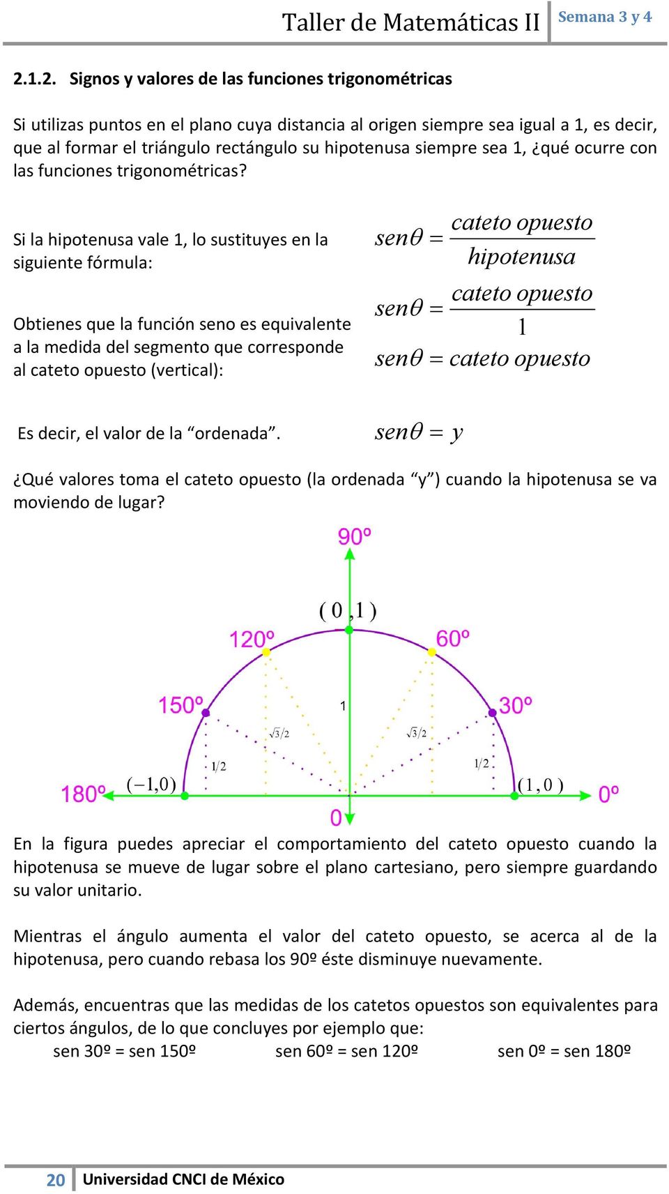 Si la hipotenusa vale 1, lo sustitues en la siguiente fórmula: Obtienes que la función seno es equivalente a la medida del segmento que corresponde al cateto opuesto (vertical): senθ cateto opuesto