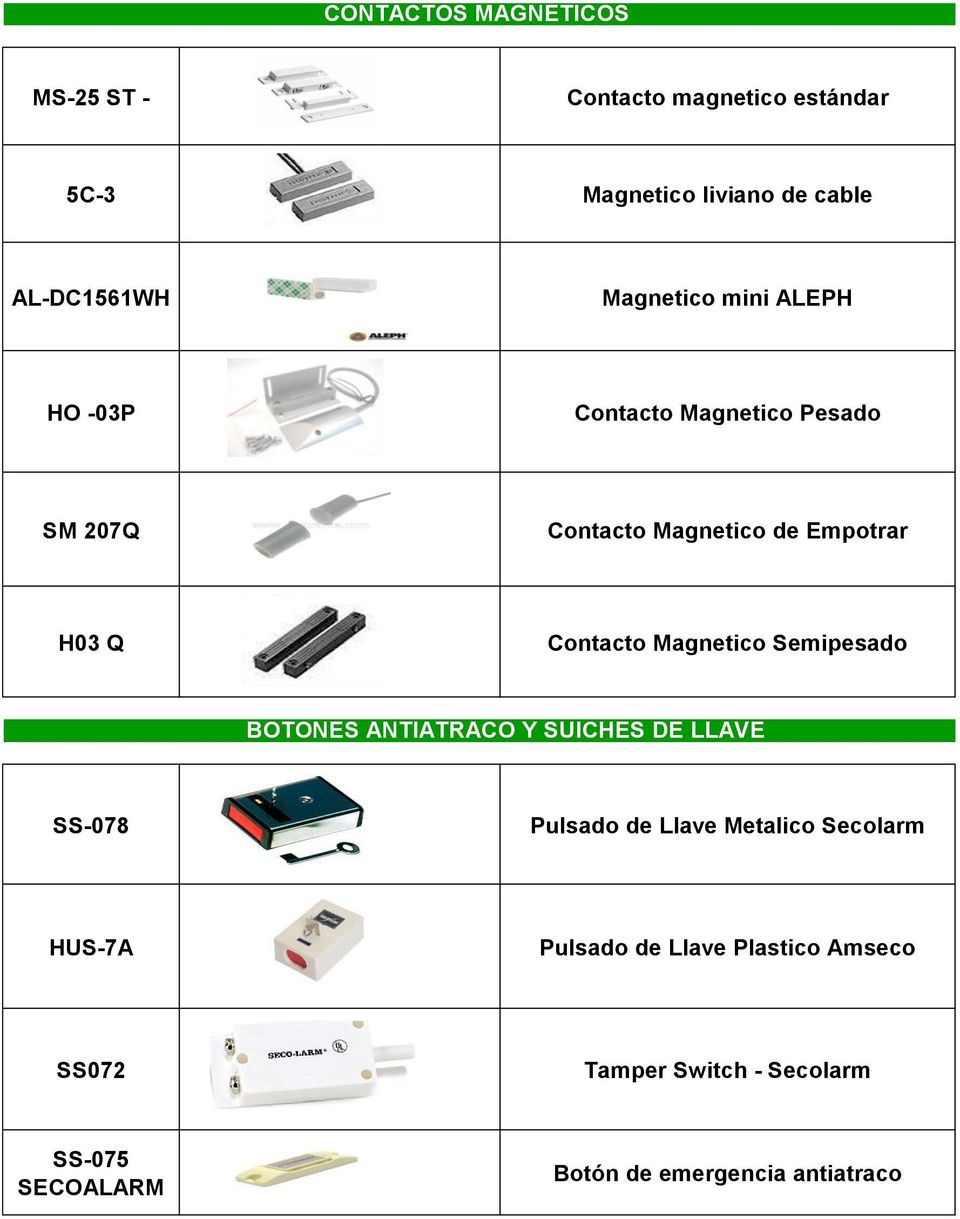 Contacto Magnetico Semipesado BOTONES ANTIATRACO Y SUICHES DE LLAVE SS-078 Pulsado de Llave Metalico