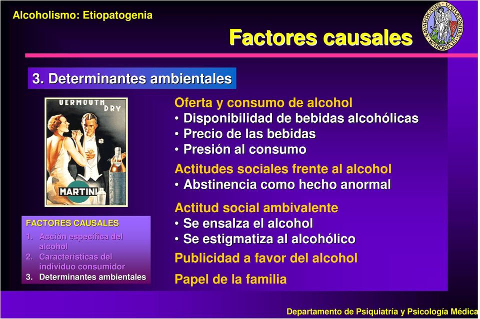 Determinantes ambientales Oferta y consumo de alcohol Disponibilidad de bebidas alcohólicas licas Precio de las bebidas Presión
