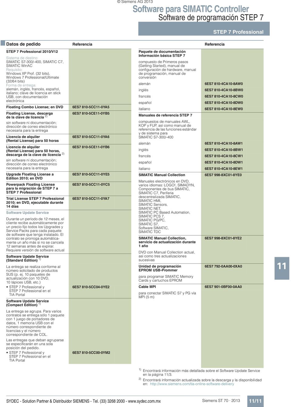 (32 bits), Windows 7 Professional/Ultimate (32/64 bits) alemán, inglés, francés, español, italiano; clave de licencia en stick USB, con documentación electrónica Floating Combo License; en DVD