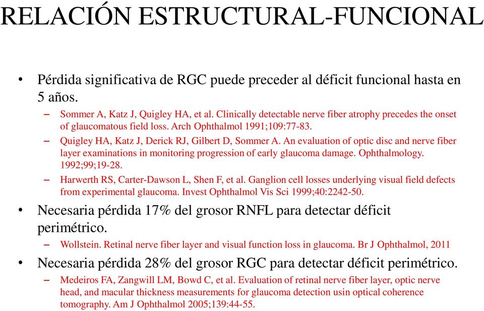 An evaluation of optic disc and nerve fiber layer examinations in monitoring progression of early glaucoma damage. Ophthalmology. 1992;99;19-28. Harwerth RS, Carter-Dawson L, Shen F, et al.
