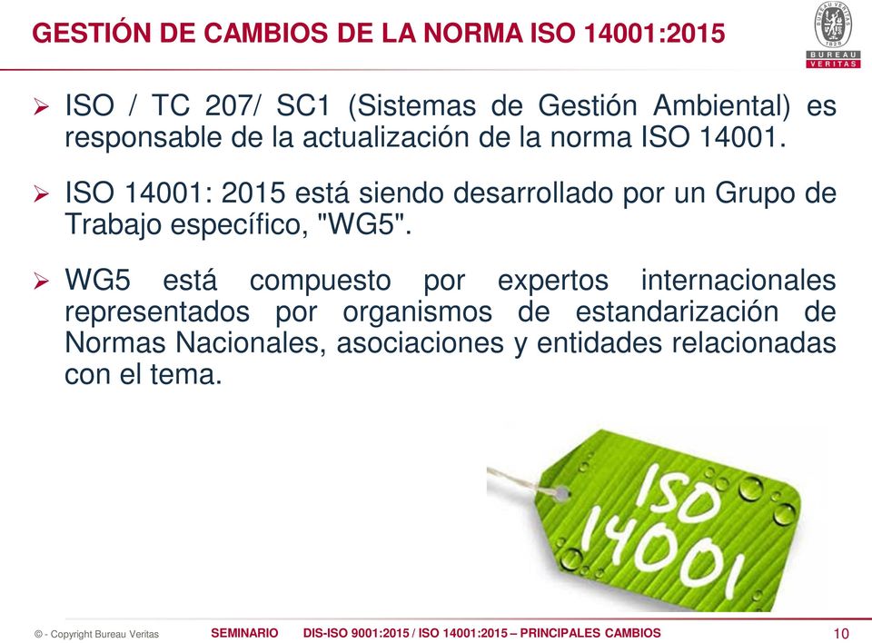 ISO 14001: 2015 está siendo desarrollado por un Grupo de Trabajo específico, "WG5".