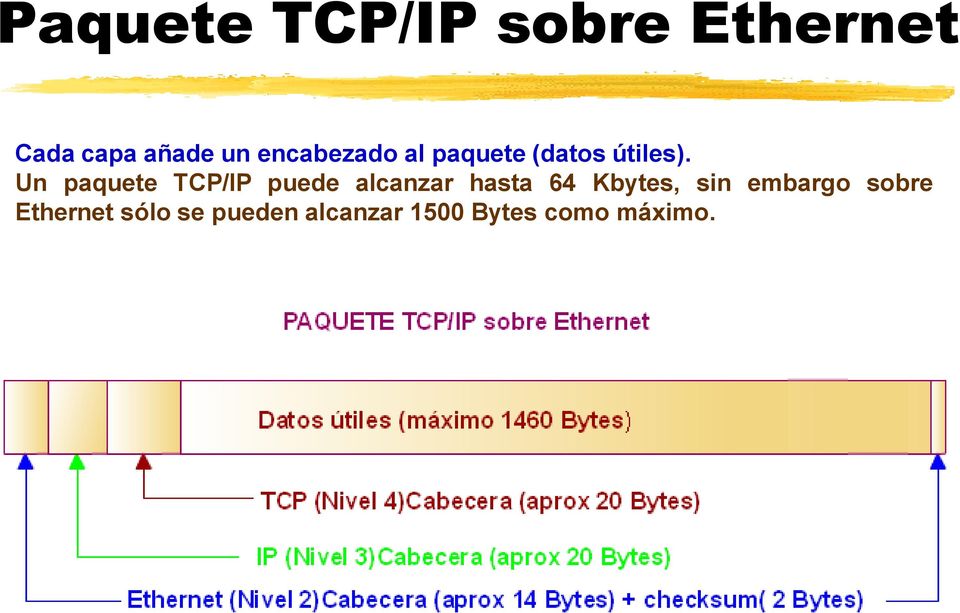 Un paquete TCP/IP puede alcanzar hasta 64 Kbytes,
