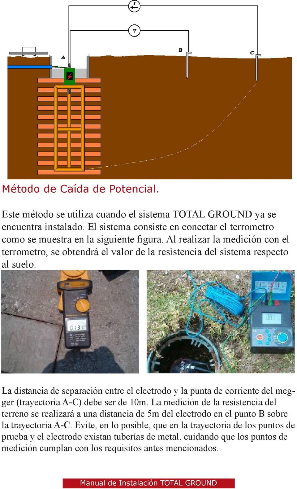 Al realizar la medición con el terrometro, se obtendrá el valor de la resistencia del sistema respecto al suelo.