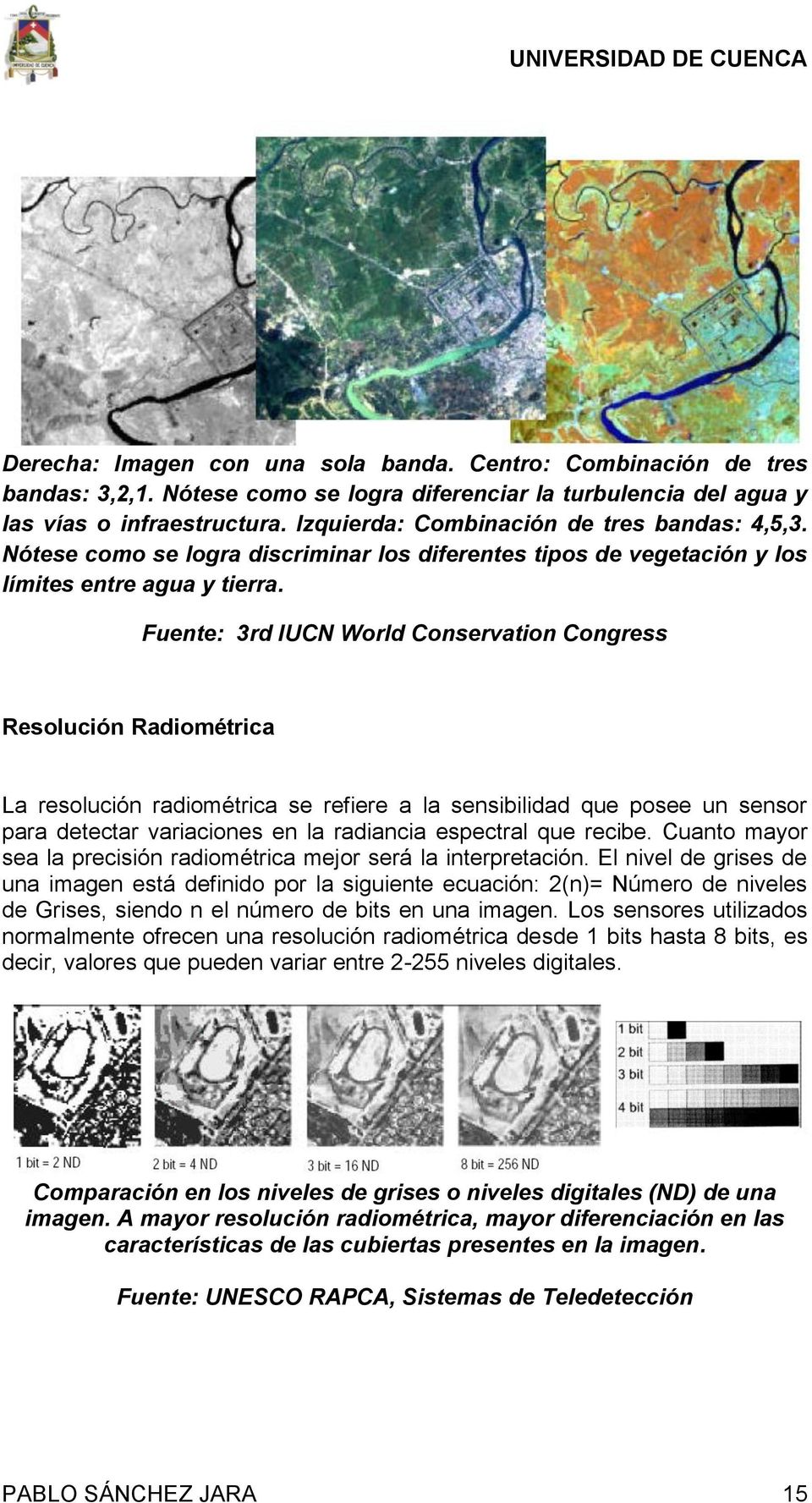 Fuente: 3rd IUCN World Conservation Congress Resolución Radiométrica La resolución radiométrica se refiere a la sensibilidad que posee un sensor para detectar variaciones en la radiancia espectral