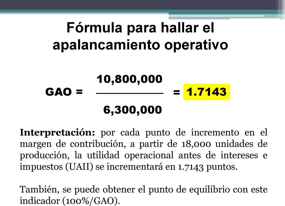 18,000 unidades de producción, la utilidad operacional antes de intereses e impuestos (UAII)