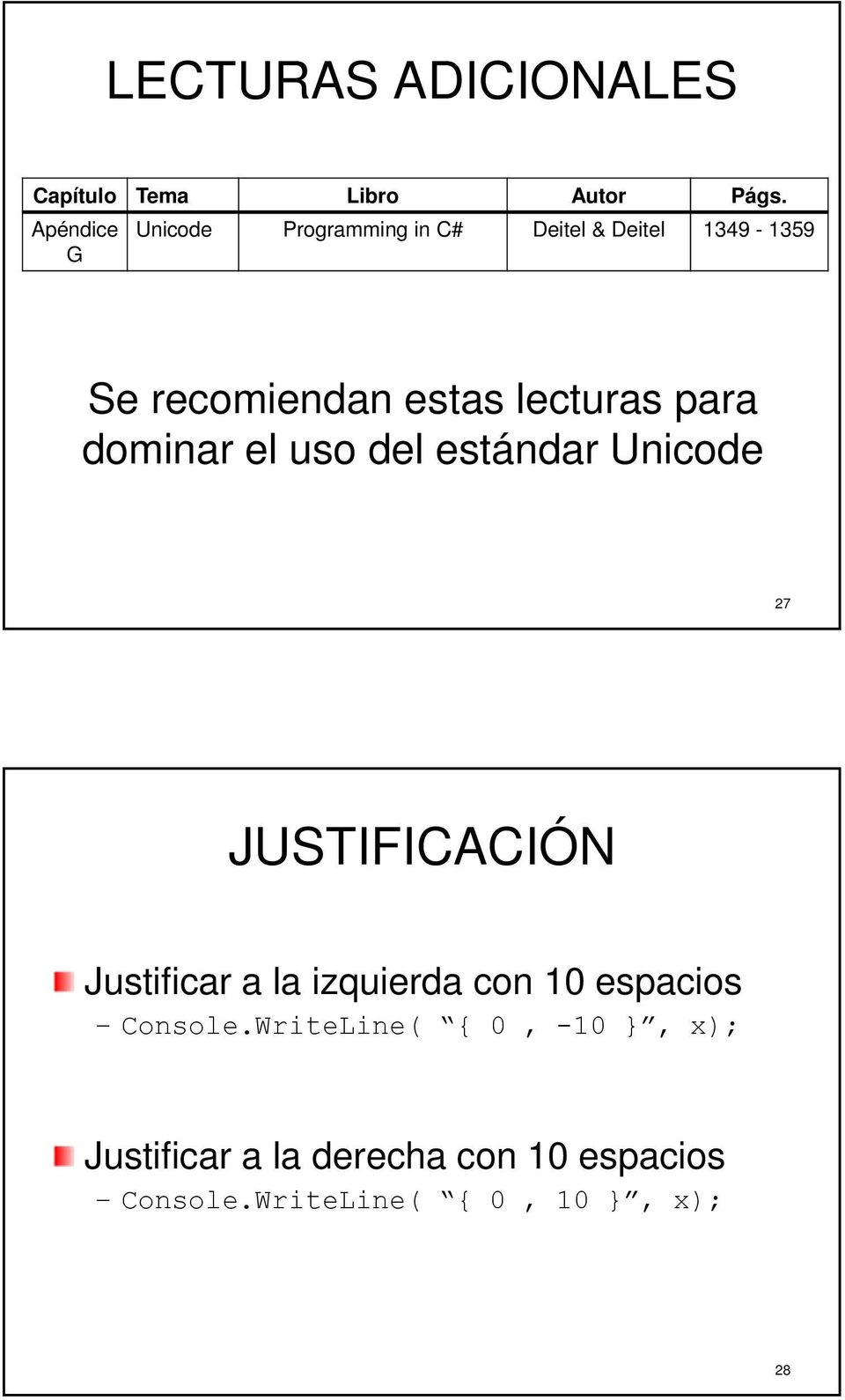 lecturas para dominar el uso del estándar Unicode 27 JUSTIFICACIÓN Justificar a la