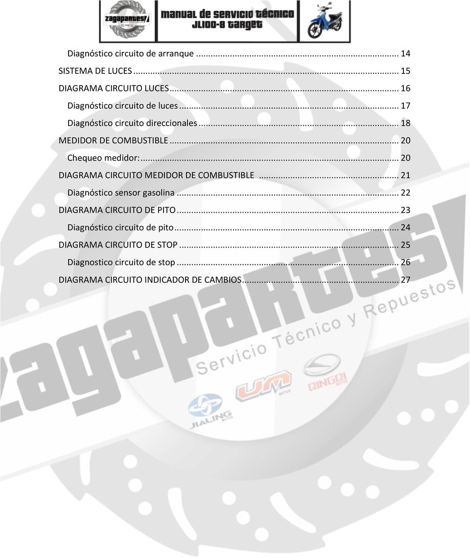 .. 20 DIAGRAMA CIRCUITO MEDIDOR DE COMBUSTIBLE... 21 Diagnóstico sensor gasolina... 22 DIAGRAMA CIRCUITO DE PITO.