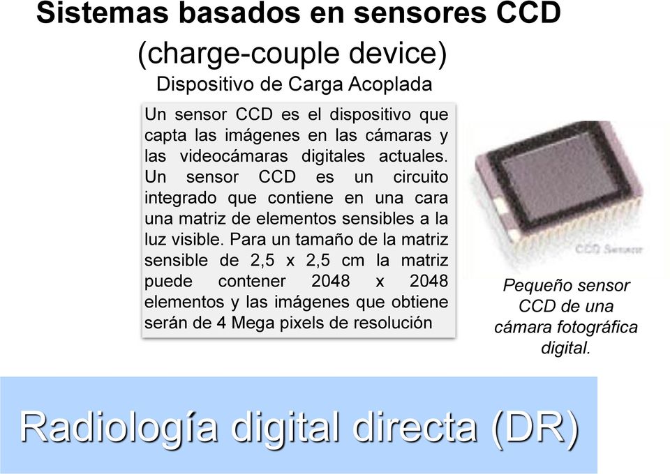 Un sensor CCD es un circuito integrado que contiene en una cara una matriz de elementos sensibles a la luz visible.