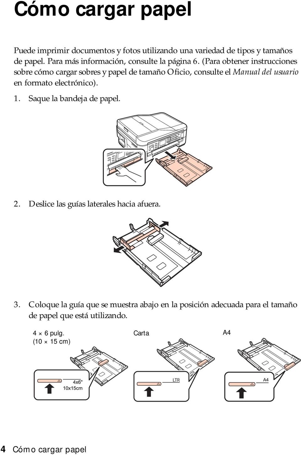 (Para obtener instrucciones sobre cómo cargar sobres y papel de tamaño Oficio, consulte el Manual del usuario en formato