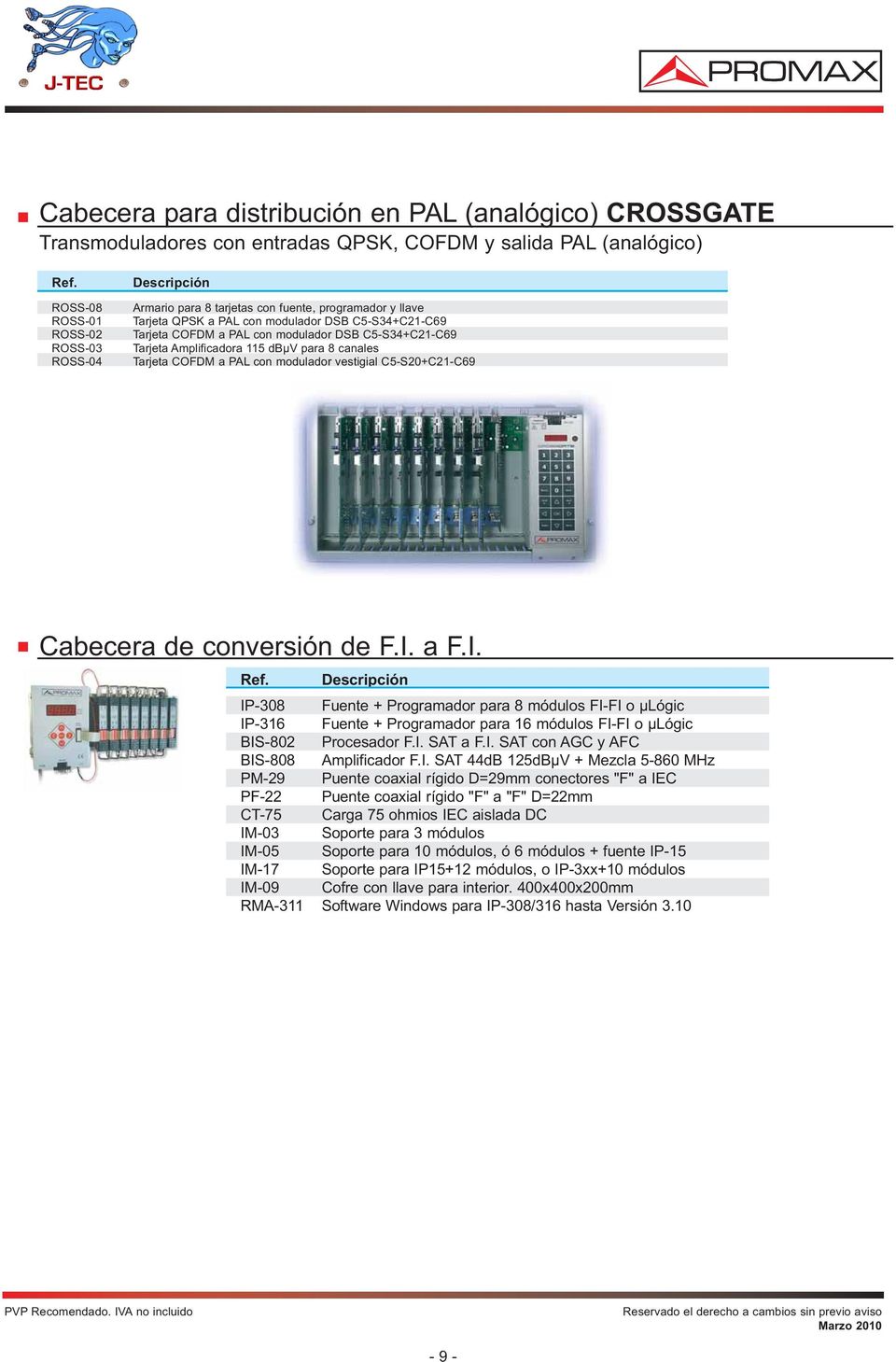 ROSS-04 Tarjeta COFDM a PAL con modulador vestigial C5-S20+C21-C69 450,00 Cabecera de conversión de F.I.