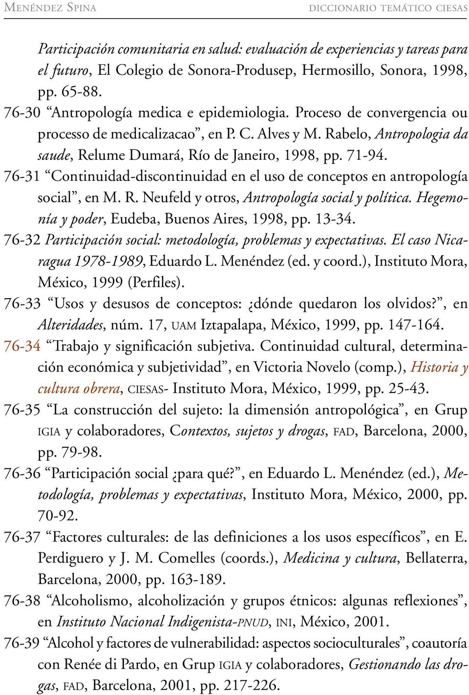 76-31 Continuidad-discontinuidad en el uso de conceptos en antropología social, en M. R. Neufeld y otros, Antropología social y política. Hegemonía y poder, Eudeba, Buenos Aires, 1998, pp. 13-34.