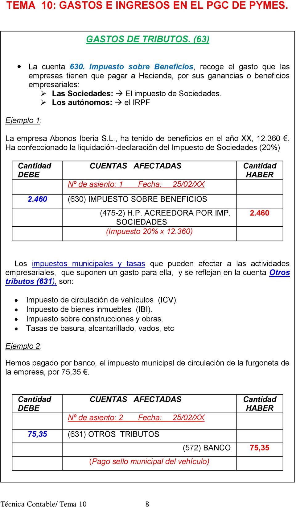 Los autónomos: el IRPF Ejemplo 1: La empresa Abonos Iberia S.L., ha tenido de beneficios en el año XX, 12.360.