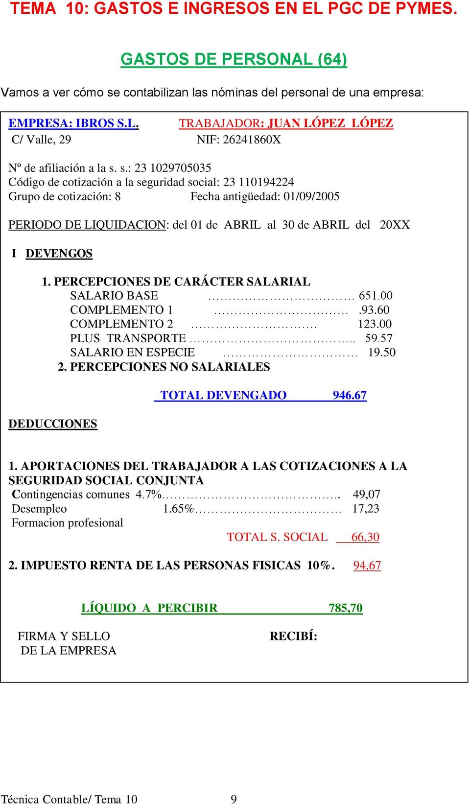 DEVENGOS 1. PERCEPCIONES DE CARÁCTER SALARIAL SALARIO BASE 651.00 COMPLEMENTO 1.93.60 COMPLEMENTO 2. 123.00 PLUS TRANSPORTE.. 59.57 SALARIO EN ESPECIE 19.50 2.