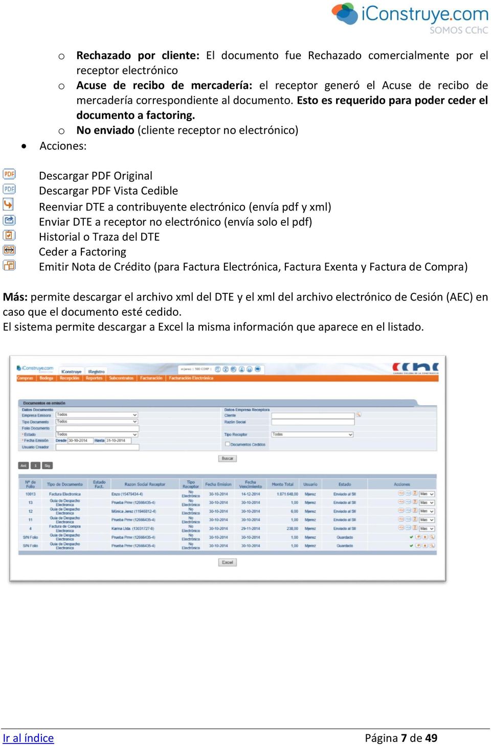 o No enviado (cliente receptor no electrónico) Acciones: Descargar PDF Original Descargar PDF Vista Cedible Reenviar DTE a contribuyente electrónico (envía pdf y xml) Enviar DTE a receptor no