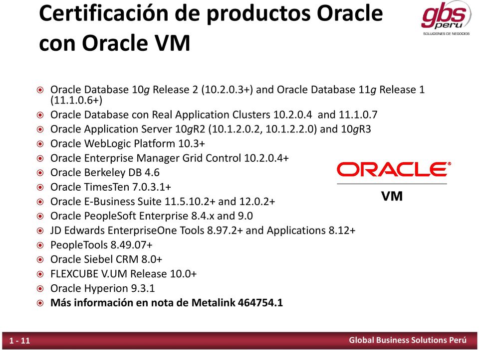 6 Oracle TimesTen 7.0.3.1+ Oracle E-Business Suite 11.5.10.2+ and 12.0.2+ Oracle PeopleSoft Enterprise 8.4.x and 9.0 JD Edwards EnterpriseOne Tools 8.97.