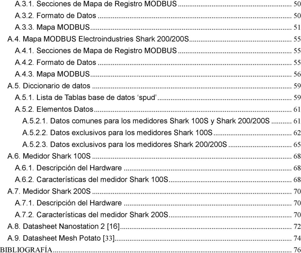 .. 62 A.5.2.3. Datos exclusivos para los medidores Shark 200/200S... 65 A.6. Medidor Shark 100S... 68 A.6.1. Descripción del Hardware... 68 A.6.2. Características del medidor Shark 100S... 68 A.7.