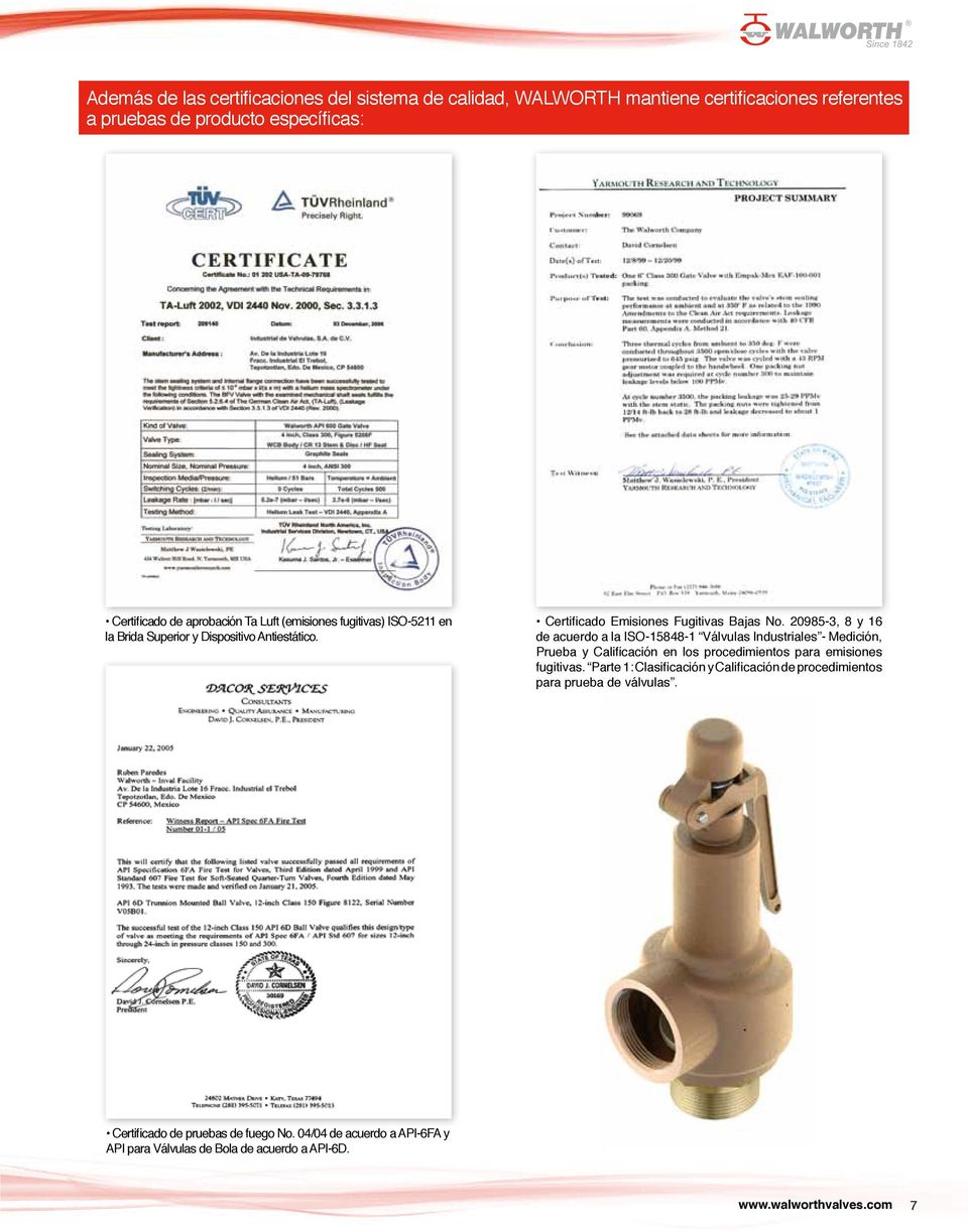 20985-3, 8 y 16 de acuerdo a la ISO-15848-1 Válvulas Industriales - Medición, Prueba y Calificación en los procedimientos para emisiones fugitivas.