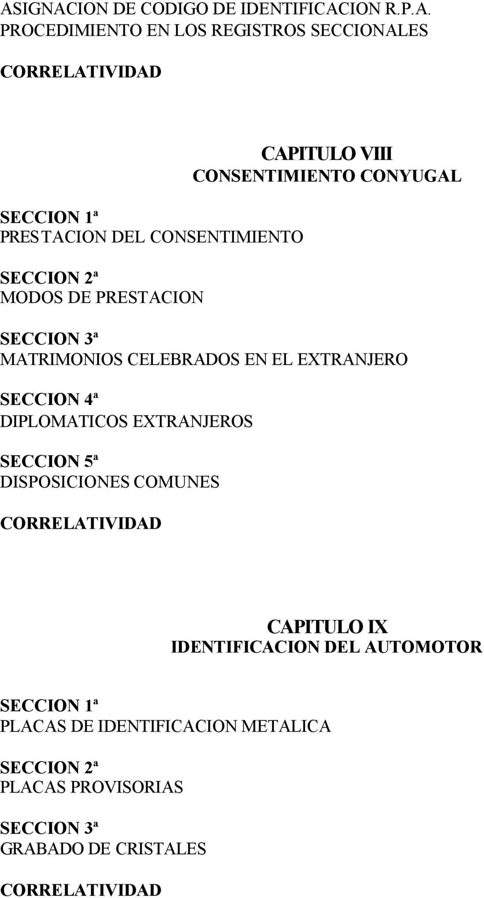 EXTRANJERO SECCION 4ª DIPLOMATICOS EXTRANJEROS SECCION 5ª DISPOSICIONES COMUNES CORRELATIVIDAD CAPITULO IX IDENTIFICACION DEL