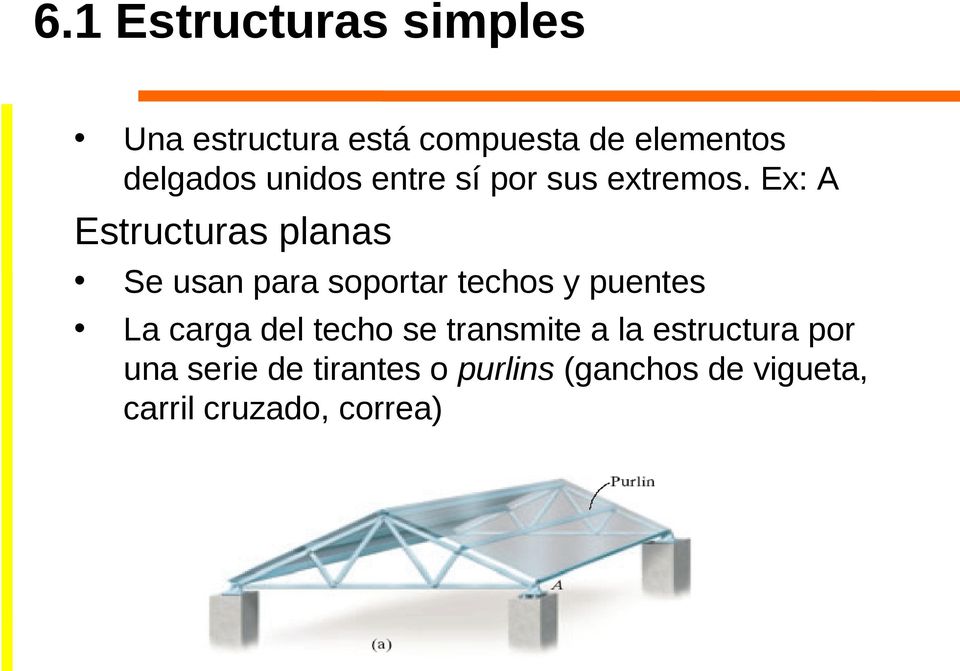 Ex: A Estructuras planas Se usan para soportar techos y puentes La carga