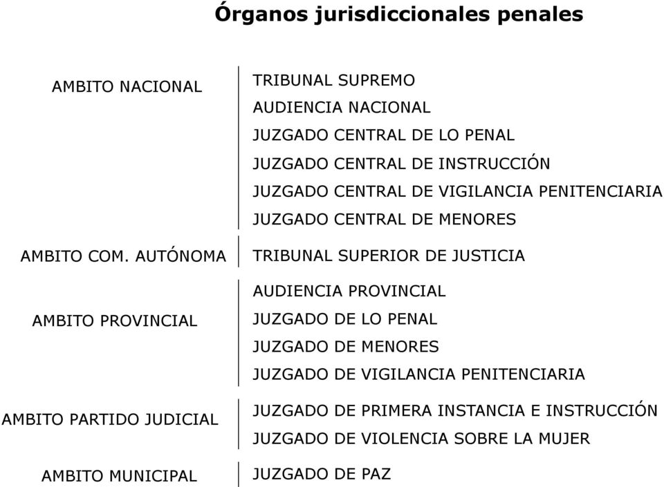 PENAL JUZGADO CENTRAL DE INSTRUCCIÓN JUZGADO CENTRAL DE VIGILANCIA PENITENCIARIA JUZGADO CENTRAL DE MENORES TRIBUNAL SUPERIOR DE