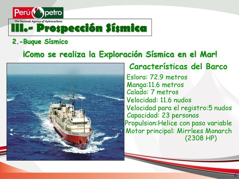 Características del Barco Eslora: 72. metros Manga:.