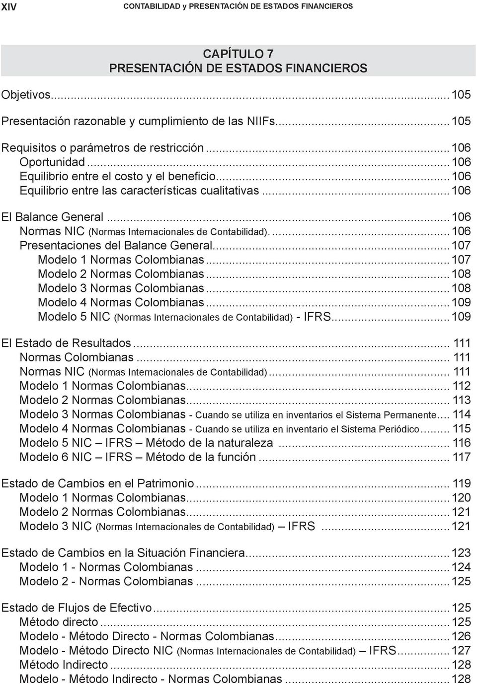 ..106 Normas NIC (Normas Internacionales de Contabilidad)....106 Presentaciones del Balance General...107 Modelo 1 Normas Colombianas...107 Modelo 2 Normas Colombianas...108 Modelo 3 Normas Colombianas.