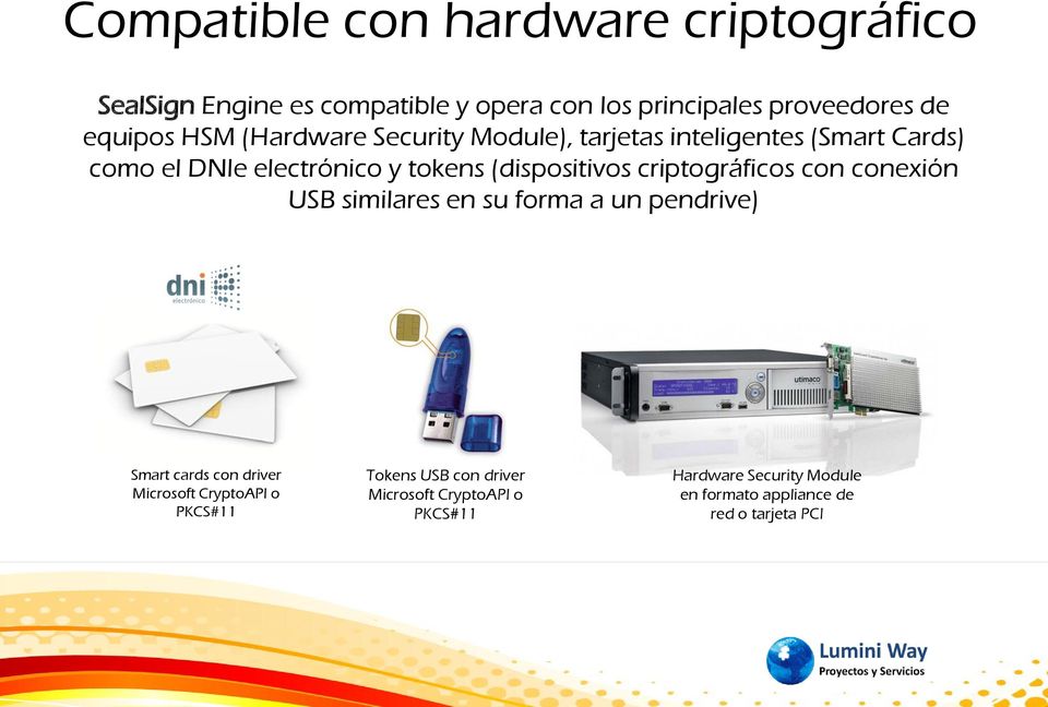 criptográficos con conexión USB similares en su forma a un pendrive) Smart cards con driver Microsoft CryptoAPI o
