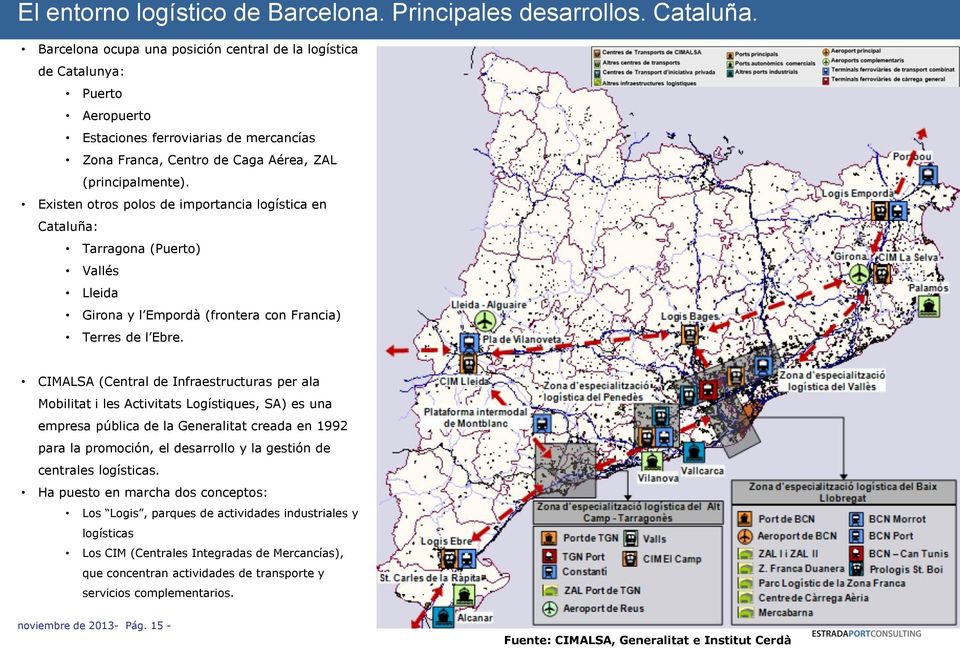 Existen otros polos de importancia logística en Cataluña: Tarragona (Puerto) Vallés Lleida Girona y l Empordà (frontera con Francia) Terres de l Ebre.