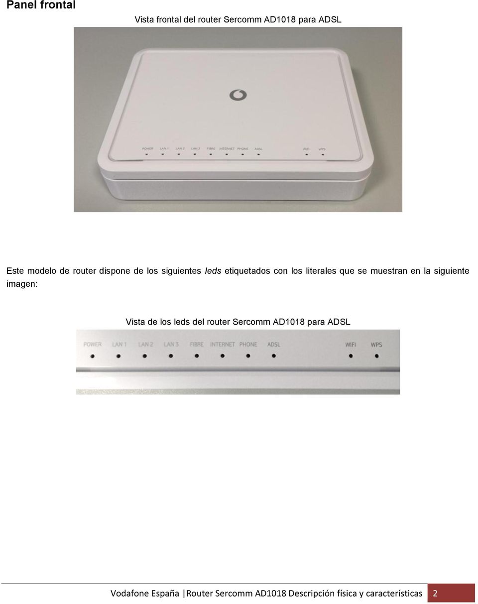 muestran en la siguiente imagen: Vista de los leds del router Sercomm AD1018