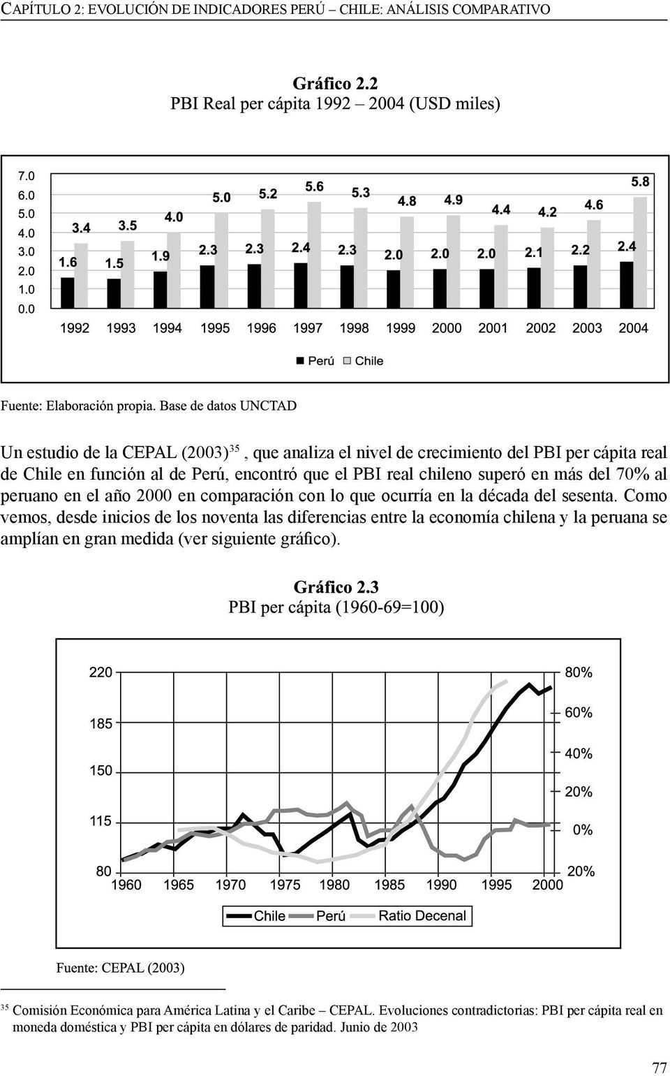 sesenta. Como vemos, desde inicios de los noventa las diferencias entre la economía chilena y la peruana se amplían en gran medida (ver siguiente gráfico).