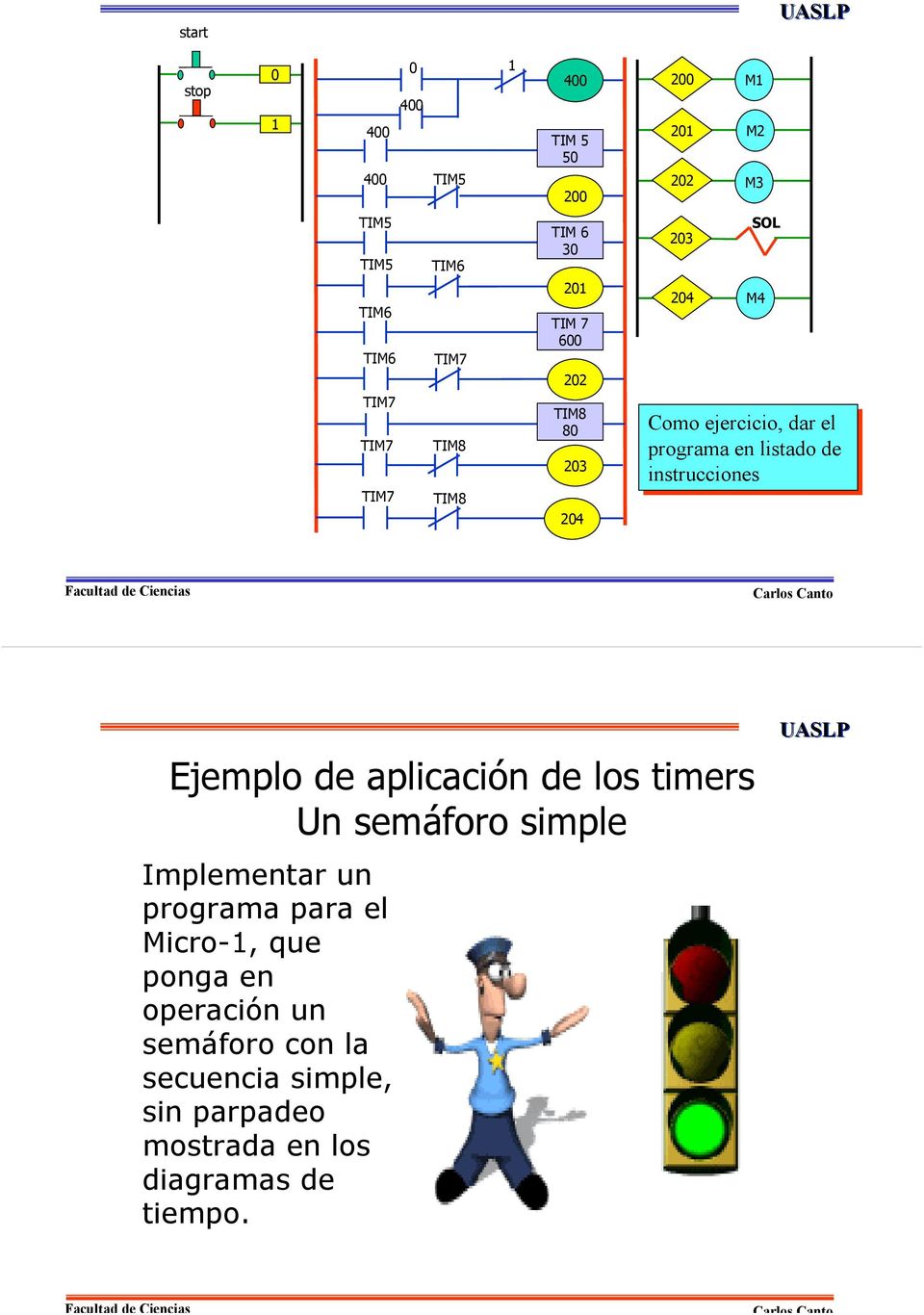 aplicación de los timers Un semáforo simple Implementar un programa para el Micro-, que
