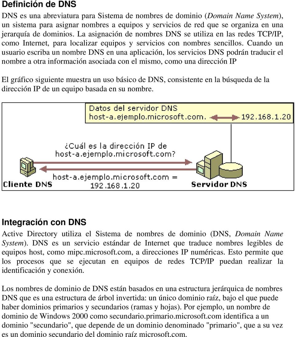 Cuando un usuario escriba un nombre DNS en una aplicación, los servicios DNS podrán traducir el nombre a otra información asociada con el mismo, como una dirección IP El gráfico siguiente muestra un