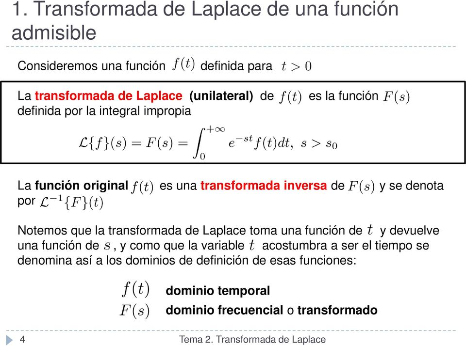 denota por Notemos que la transformada de Laplace toma una función de y devuelve una función de, y como que la variable