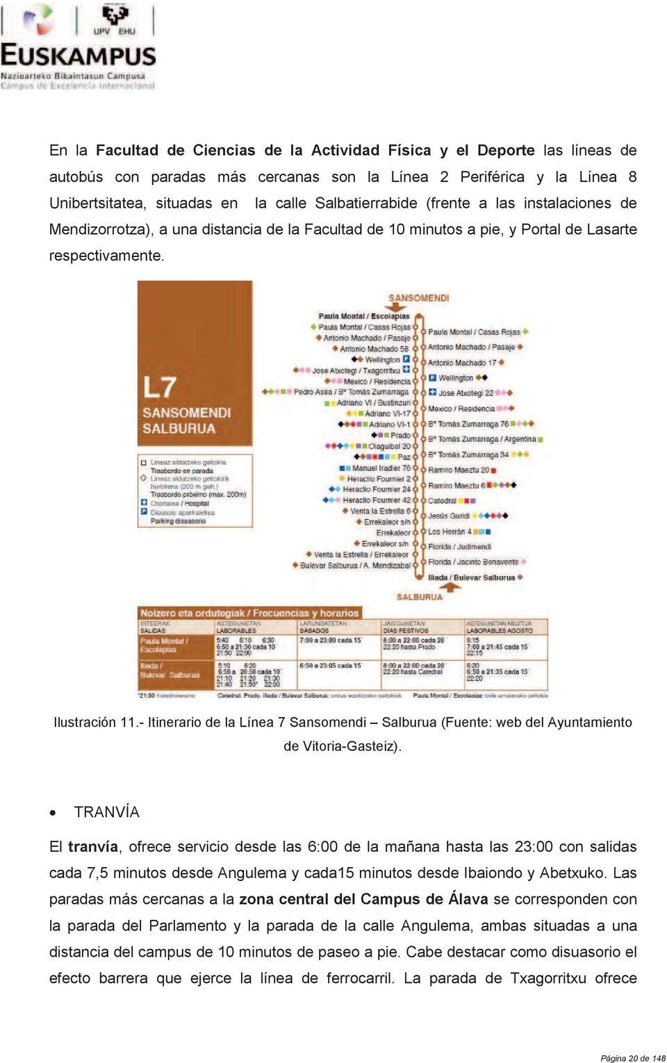 - Itinerario de la Línea 7 Sansomendi Salburua (Fuente: web del Ayuntamiento de Vitoria-Gasteiz).