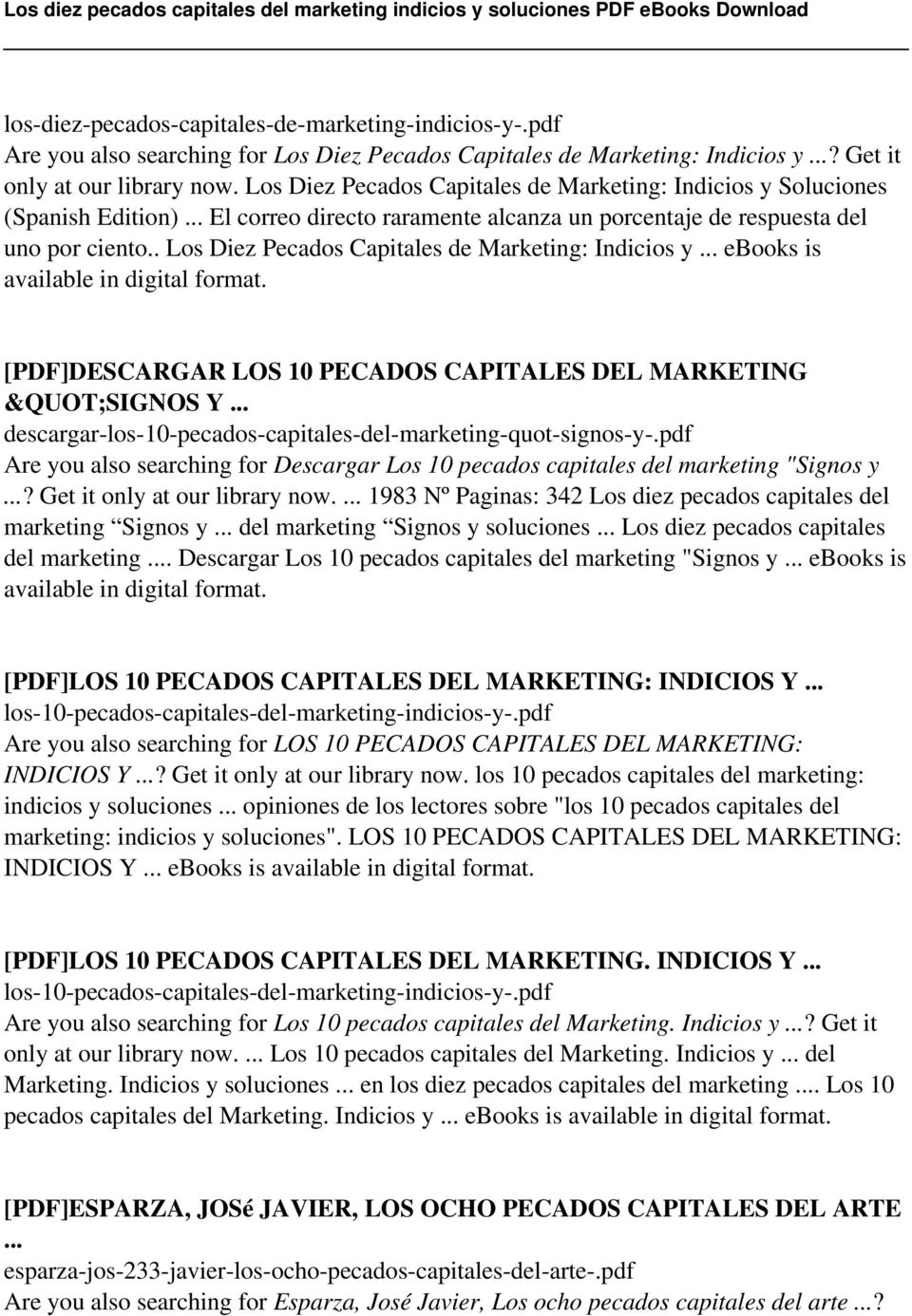 . Los Diez Pecados Capitales de Marketing: Indicios y... ebooks is [PDF]DESCARGAR LOS 10 PECADOS CAPITALES DEL MARKETING &QUOT;SIGNOS Y.