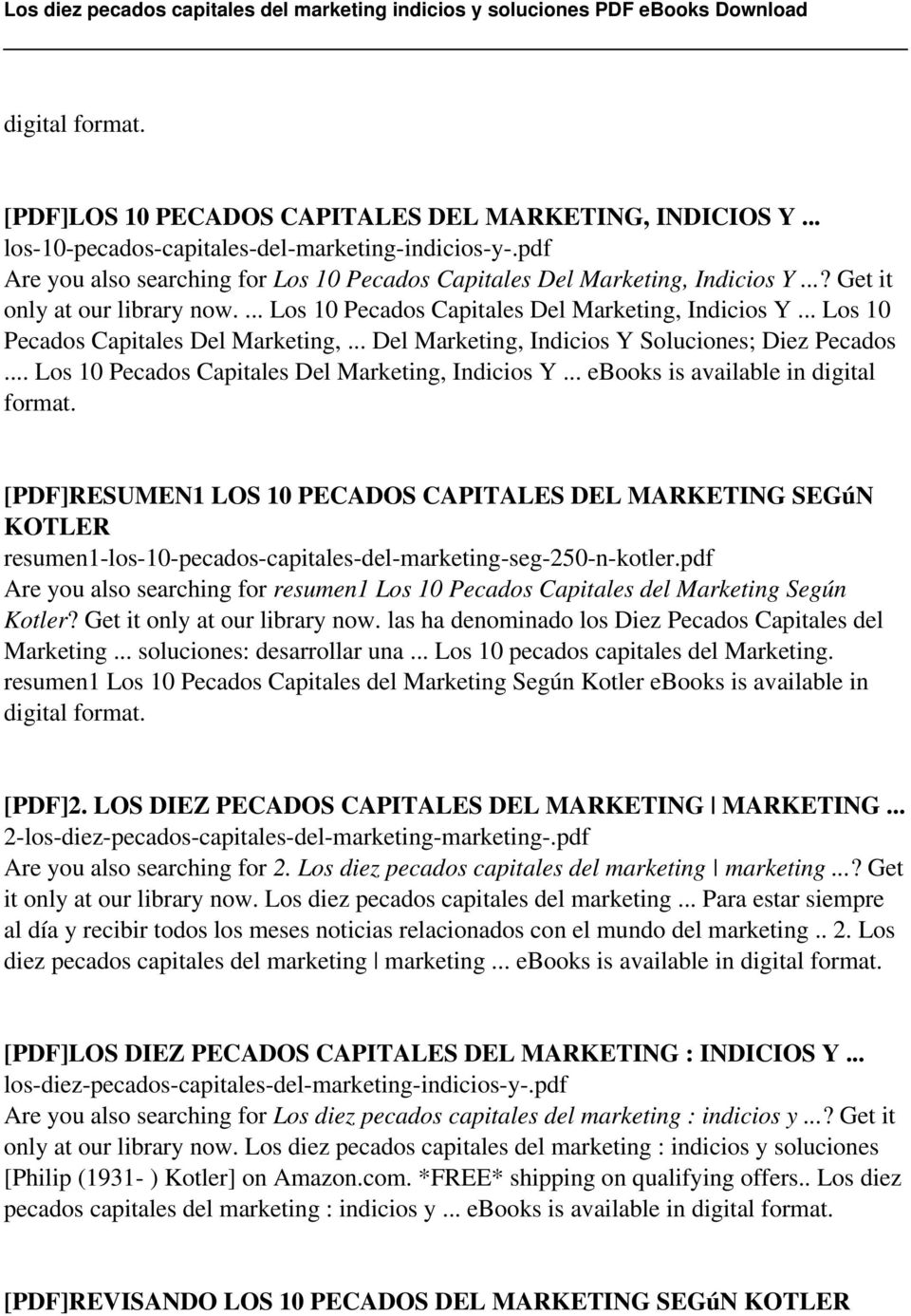.. Los 10 Pecados Capitales Del Marketing, Indicios Y... ebooks is available in digital format.