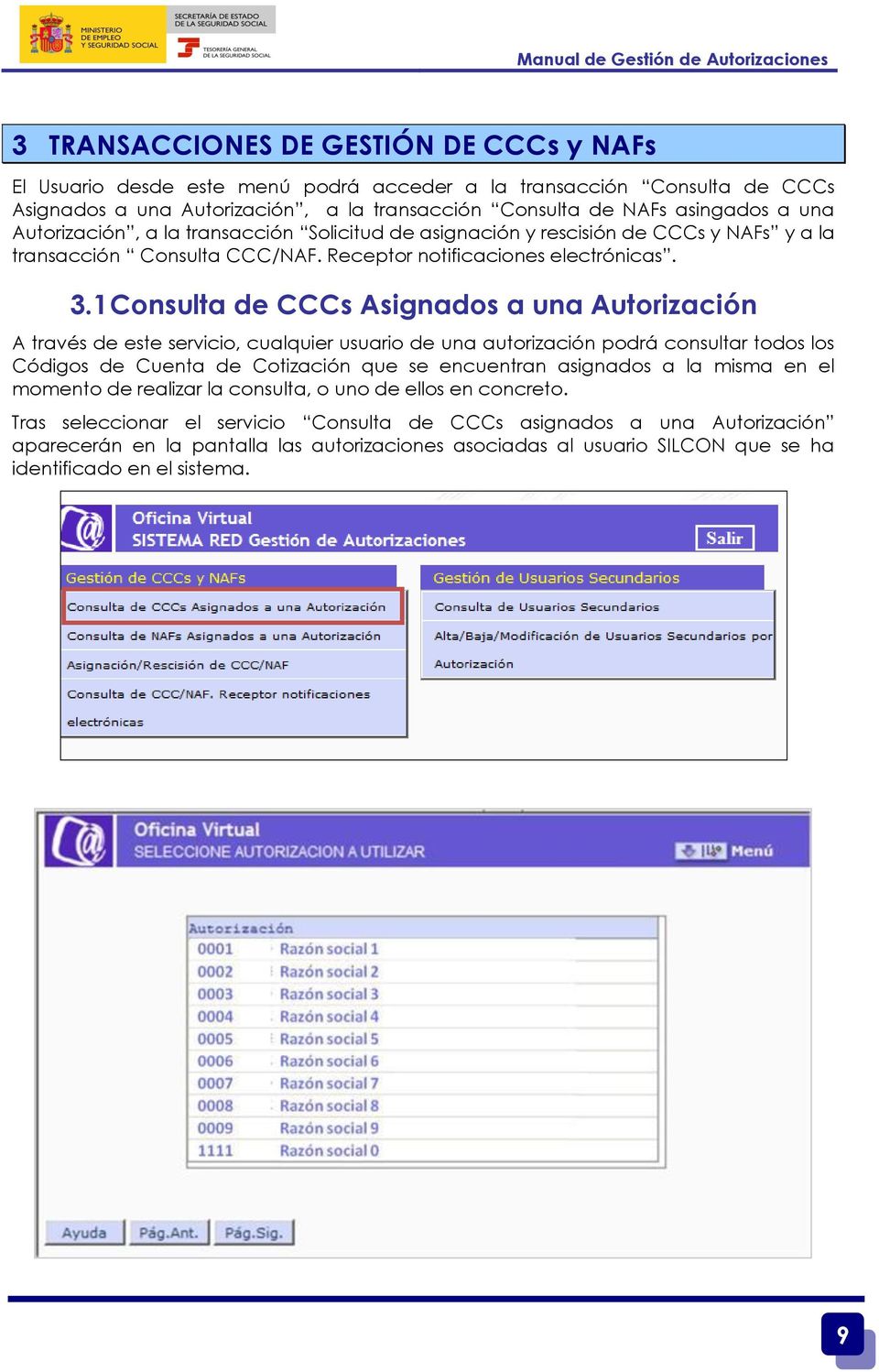 1 Consulta de CCCs Asignados a una Autorización A través de este servicio, cualquier usuario de una autorización podrá consultar todos los Códigos de Cuenta de Cotización que se encuentran asignados