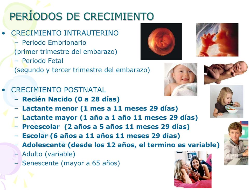 meses 29 días) Lactante mayor (1 año a 1 año 11 meses 29 días) Preescolar (2 años a 5 años 11 meses 29 días) Escolar (6