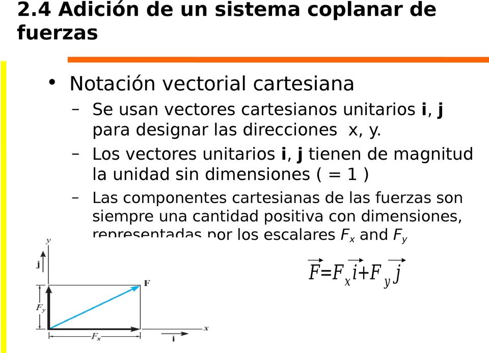 Los vectores unitarios i, j tienen de magnitud la unidad sin dimensiones ( = 1 ) Las componentes