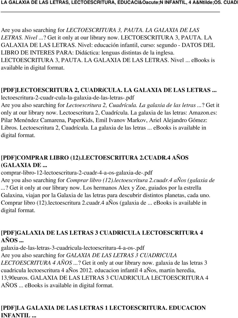 diario Refinería preocupación LA GALAXIA DE LAS LETRAS, LECTOESCRITURA, EDUCACIÓN INFANTIL, 4 AÑOS. CUADR  - PDF Free Download
