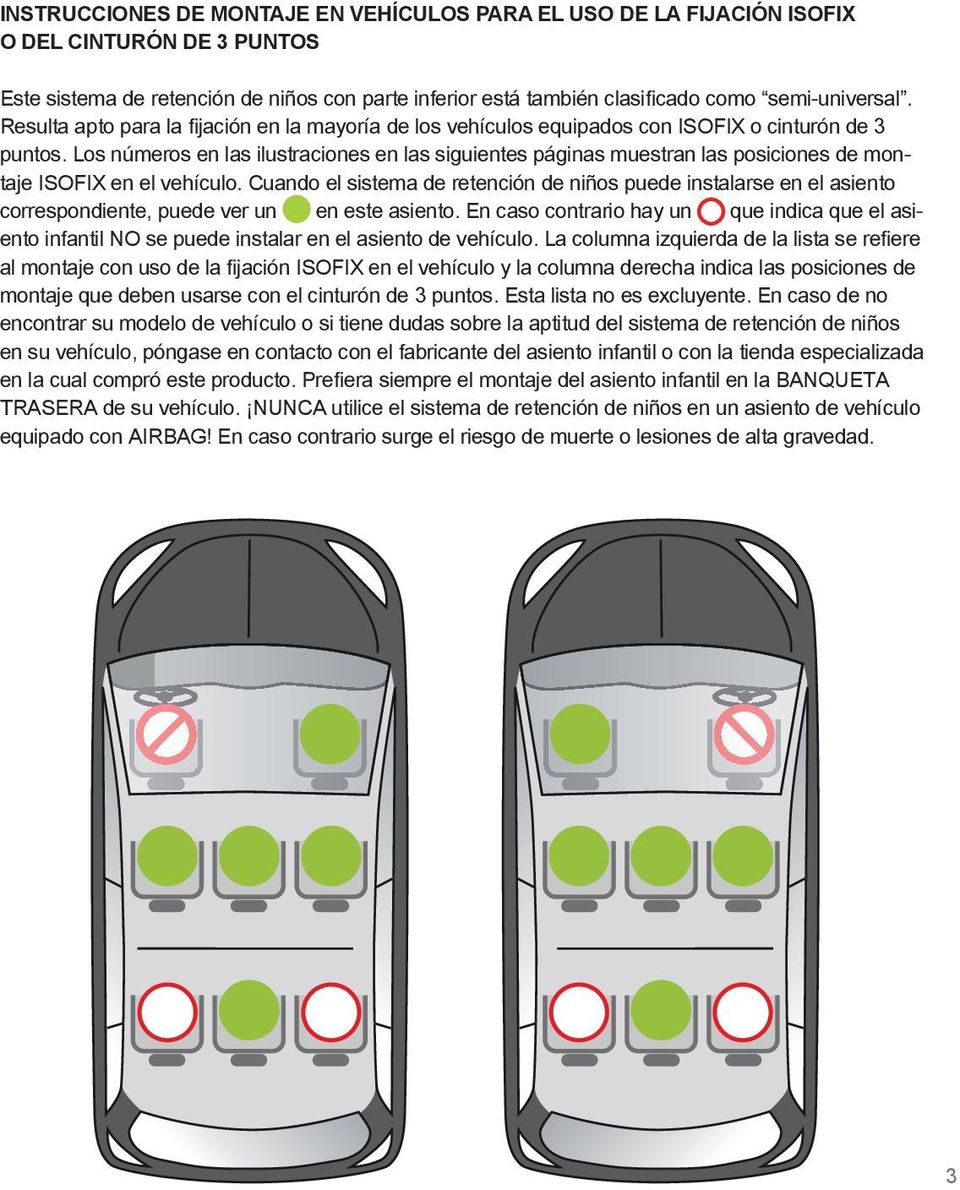 Los números en las ilustraciones en las siguientes páginas muestran las posiciones de montaje ISOFIX en el vehículo.