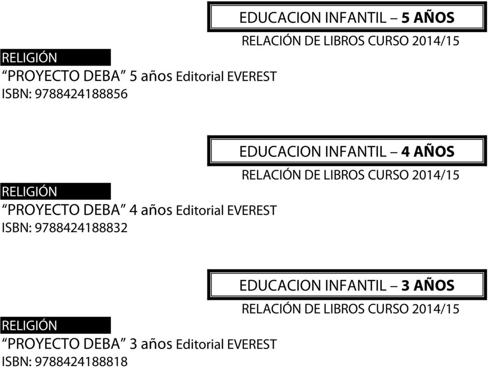 /15 RELIGIÓN PROYECTO DEBA 4 años Editorial EVEREST ISBN: 9788424188832 EDUCACION INFANTIL