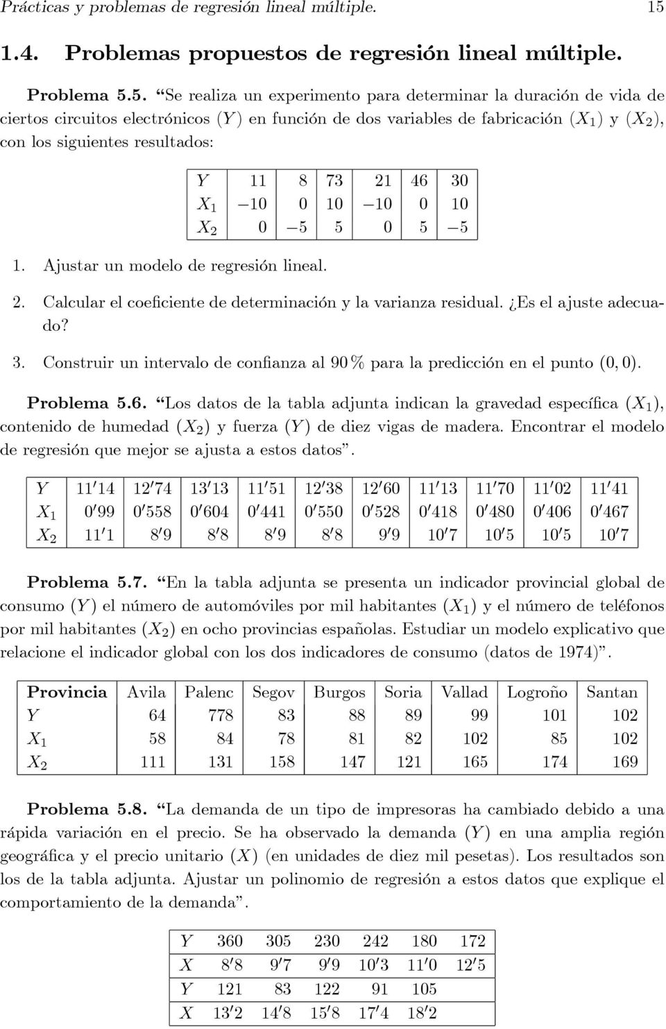 Prácticas y problemas de regresión lineal múltiple. - PDF Descargar libre