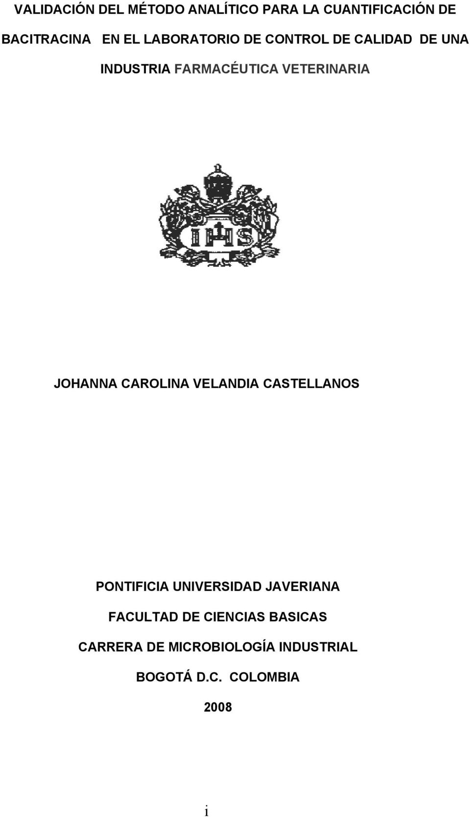 JOHANNA CAROLINA VELANDIA CASTELLANOS PONTIFICIA UNIVERSIDAD JAVERIANA