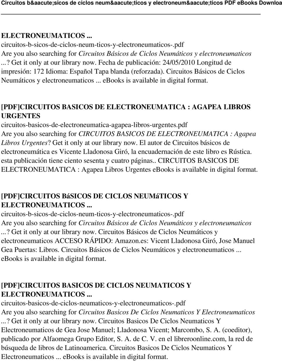 [PDF]CIRCUITOS BASICOS DE ELECTRONEUMATICA : AGAPEA LIBROS URGENTES circuitos-basicos-de-electroneumatica-agapea-libros-urgentes.