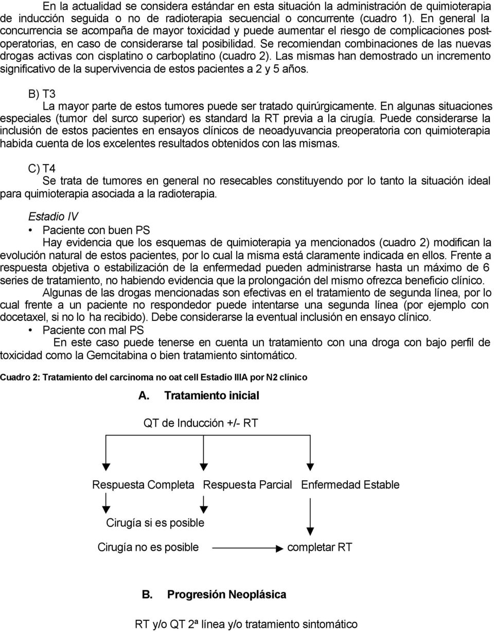 Se recomiendan combinaciones de las nuevas drogas activas con cisplatino o carboplatino (cuadro 2).