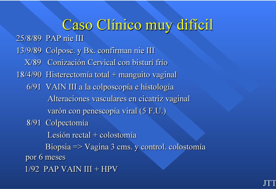 6/91 VAIN III a la colposcopía e histología Alteraciones vasculares en cicatriz vaginal varón con