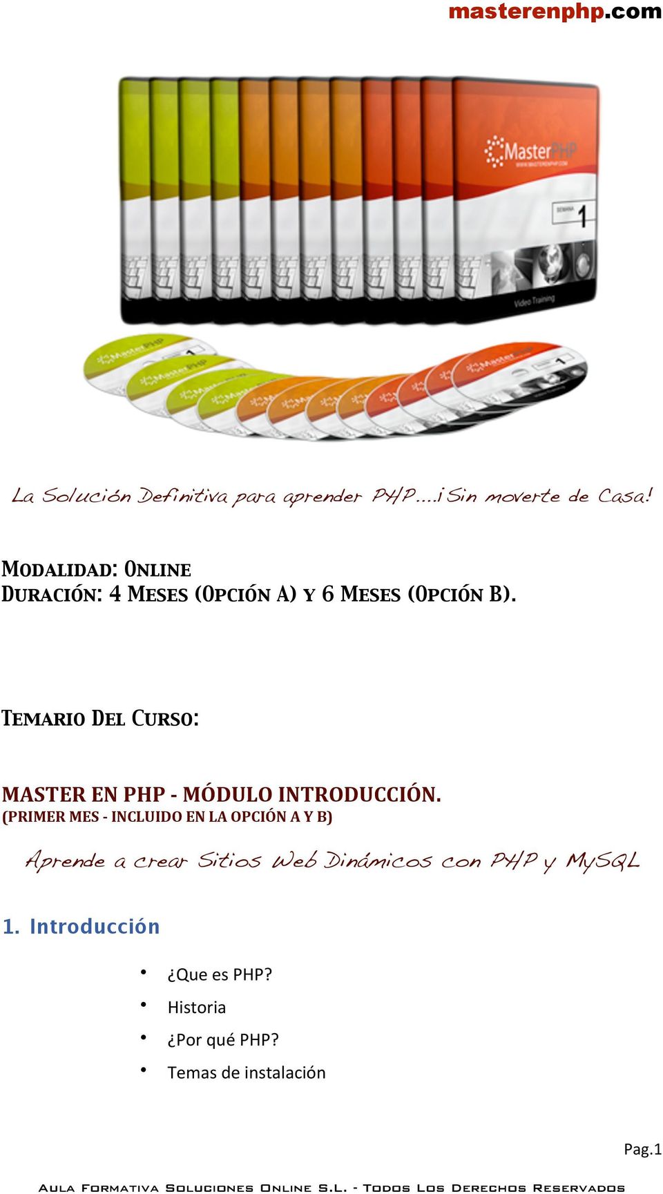 Temario Del Curso: MASTER EN PHP - MÓDULO INTRODUCCIÓN.