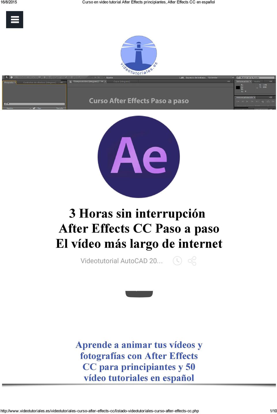 tus vídeos y fotografías con After Effects CC para principiantes y 50 vídeo tutoriales en español http://www.